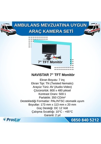Ambulans Mevzuatına Uygun 2 Kameralı 8 Kanal Mobil Nvr 1 Tb 7 İnç Monitörlü Tak Kullan Set
