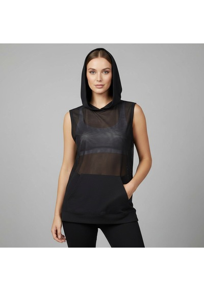 Bonbon Kadın Tül Kolsuz Kapşonlu Tshirt Bb2326 Siyah