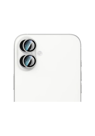 Apple Uyumlu   iPhone 16 Caseworld Alloy Sparkling Diamond Serisi Taşlı Lens Koruyucu Gümüş