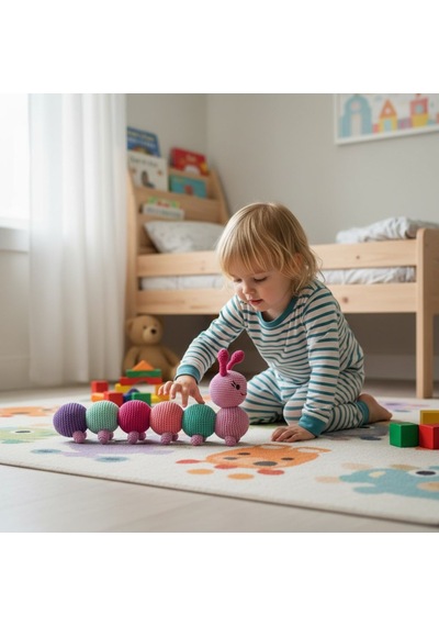 Renkli Tırtıl Çocuklar İçin Amigurumi Oyuncak Çok Renkli