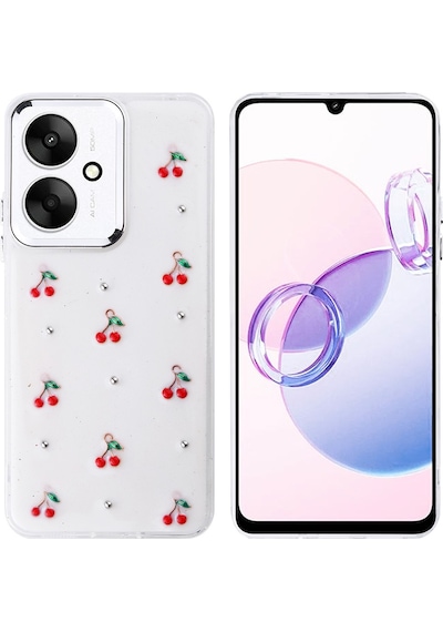 Xiaomi Poco C65 Kılıf Airbag Tasarımlı Simli Şeffaf Zore Kutup Kapak Kiraz