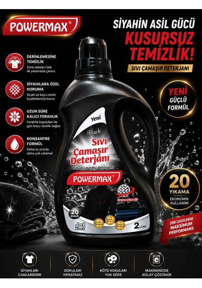 Powermax Sıvı Çamaşır Deterjanı 3'lü Set Beyazlar + Renkliler + Siyahlar 2 L X 3