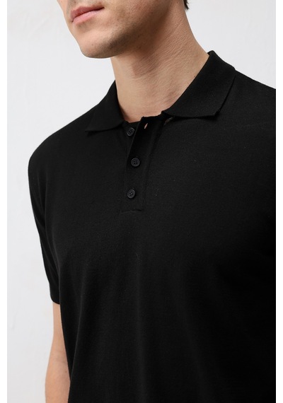 Antioch Comfort Slim Polo Yaka Erkek Triko T-shirt Siyah
