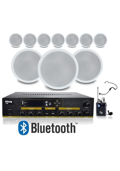 10 Lu Tavan Hoparlörlü Bluetooth Anfi Ve Yaka Mikrofonlu Ses Sistemi