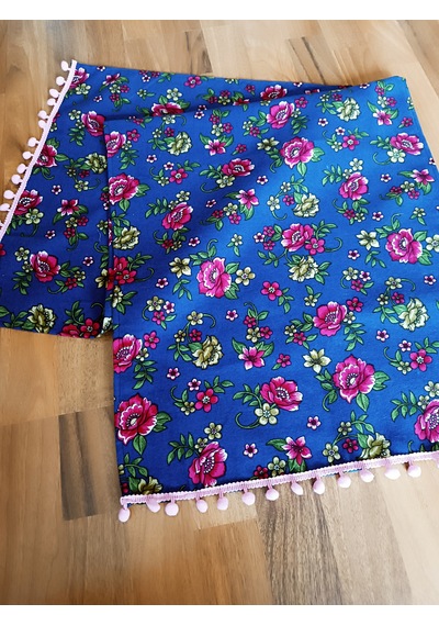 Pembe Ponponlu Gül Divitin Runner Lacivert