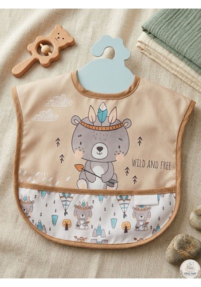 Set Kısa Kollu Bağlamalı Ayarlanabilir Sıvı Geçirmez Aktivite ve Mama Önlüğü Kızılderili & Panda Çok Renkli 2'li