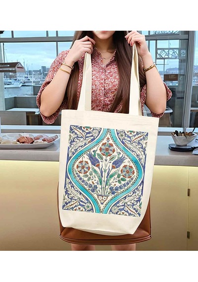 Türk El Sanatları İç Cepli Körüklü Örgü Kulplu Kanvas Çanta 35x40x10 Cm - No.04 Beyaz - Siyah