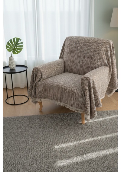 Pamuklu Koltuk Örtüsü 170x210 Cm Tekli&üçlü Koltuk,çekyat Ve Berjer İçin Modern Çizgili Yıkanabilir Kahverengi