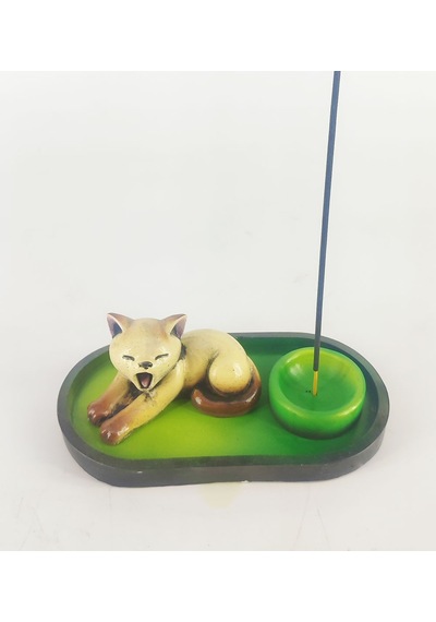Uykucu Kedi Çubuk Tütsülük Ve Tealight Kahve