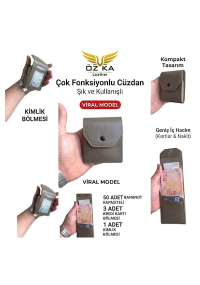Öz-ka Leather Viral Cuzdan Vizon Kartlıklı Banknot Cüzdanı Portföy Kartlık Vızon