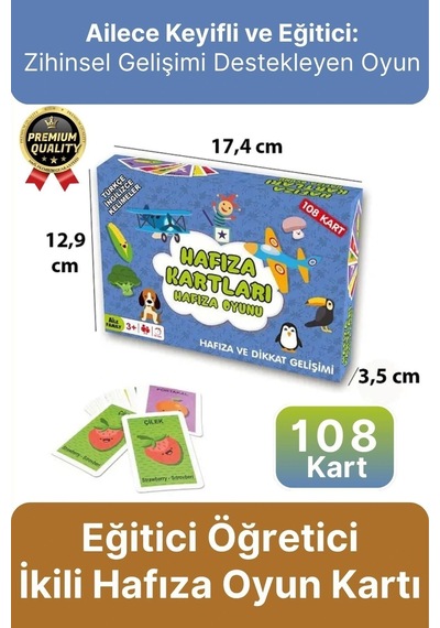 Yeni Seri Aile Eğitici Öğretici Eğlenceli Renkli Türkçe İngilizce İkili Hafıza Oyun Kartı-108 Kart