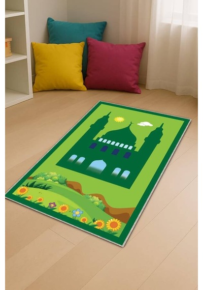 Yeşil Cami Temalı Unisex Çocuk Seccadesi Cs06n11