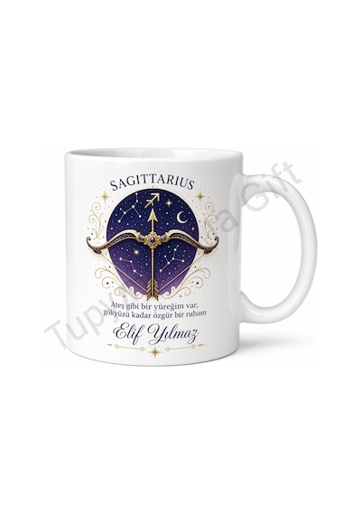 Yay Burcu Temalı Baskılı Kupa Bardak Astroloji Hediye Porselen Mug Beyaz / Çok Renkli