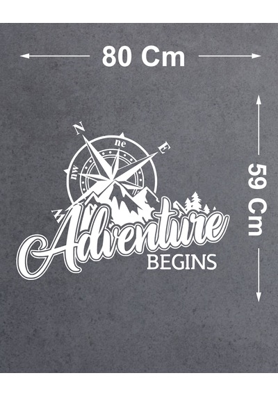 Adventure Begins Sticker - Araba Oto Motosiklet Karavan Araç Cam Sticker - 00344 80X59 Cm