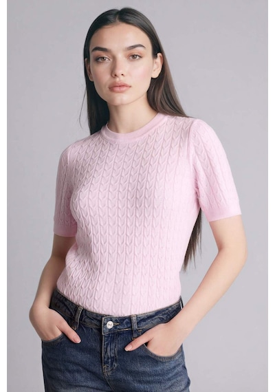 Defacto Regular Fit Kısa Kollu Kazak D3306AX26SP Pembe