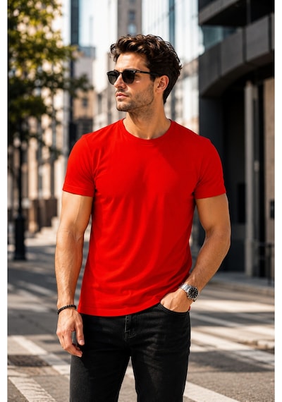 Luxıc Core Erkek Slim Fit Kırmızı Bisiklet Yaka Pamuk Penye Günlük Rahat Basic Tişört