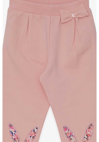 Breeze Kız Bebek Tayt Pantolon Tavşan Nakışlı 9 Ay-3 Yaş, Pudra