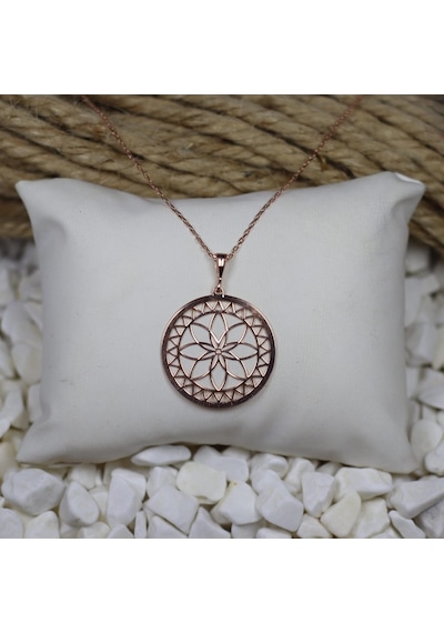 Lotus Çiçek Motifli Rose Gümüş Kolye (455362454)