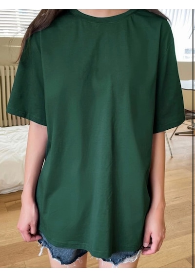 Startmore Unisex Pamuk Oversize Boyfriend T-shirt Yeşil