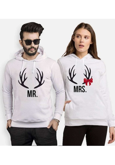 Tshirthane Mr.Mrs. Geyik Sevgili Kombinleri Kapüşonlu Kombini