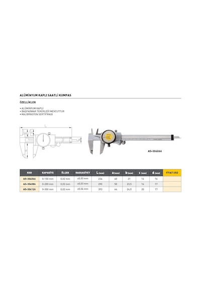 Fett 0-150mm Asimeto Alüminyum Saatli Kumpas As-304066