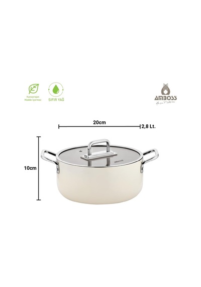 Sera Nova Doğal Seramik Derin Tencere 20 Cm 2.8 Litre - Latte Çok Renkli