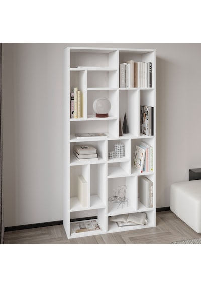 Nicola Kitaplık 18 Raflı, Modern Kütüphane Beyaz
