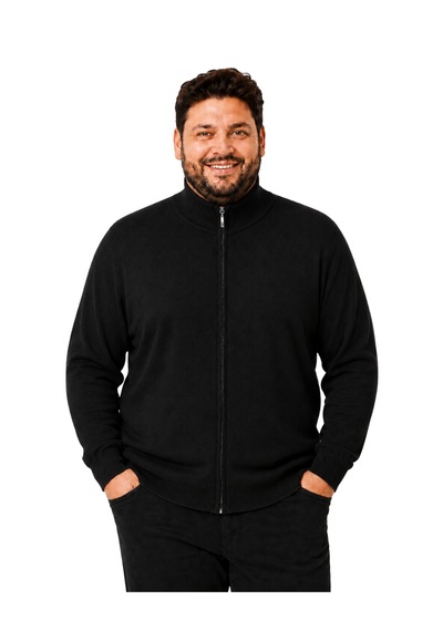 Battalmoda Erkek Büyük Beden Siyah Fermuarlı Dik Yaka Pamuklu Hırka 3xl-4xl-5xl-6xl