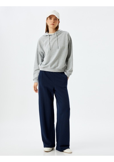 Koton Kapşonlu Sweatshirt Basic Uzun Kollu Üç İplik Pamuklu Gri 5wak10223ek Gri