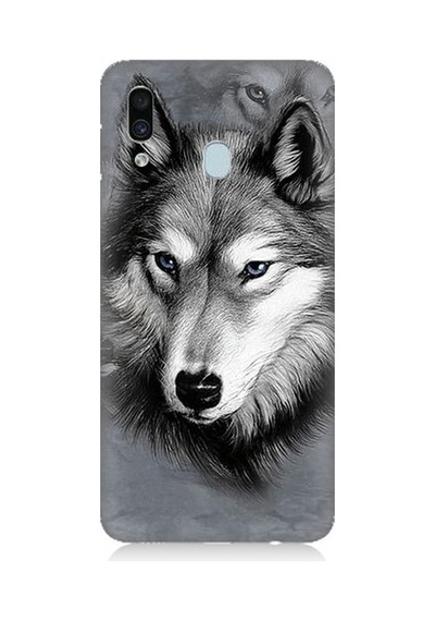 Samsung Galaxy A20 Uyumlu Mavi Gözlü Kurt Desenli Silikon Kılıf
