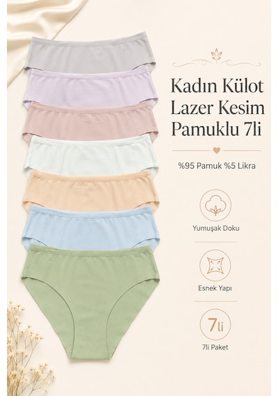 Nicoletta Kadın Külot 7 Li Paket Likralı Pamuklu Lazer Kesim Mixcolor çok Renkli