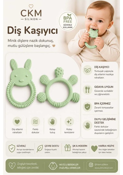 Bebek Diş Kaşıyıcı Kolay Tutuş, Güvenli Kullanım Yeşil
