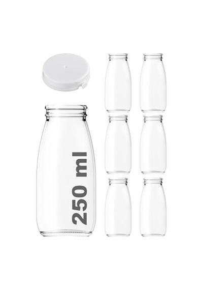 250 Ml Şeffaf Sürahi Süt, Ayran, Su, Limonata, Meşrubat Şişesi 250 Cc Yırtmalı Kapaklı Cam Şişe 6 Adet 6, Be