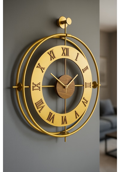 Metaquartz Aksesuar 5 Li Romera Classic Exclusive Elegante Set, Modern Dekoratif Metal 3'lü Duvar Saati 3lügold