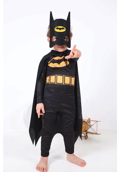 Tek Favorim Erkek Çocuk Siyah Batman Kahraman Kostümü Siyah