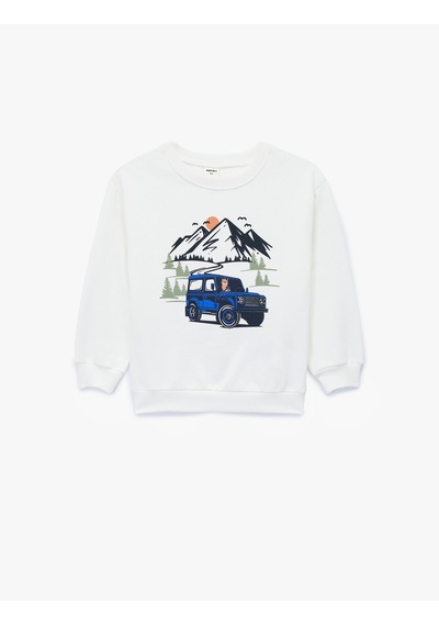 Koton Pamuklu Uzun Kollu Bisiklet Yaka Baskılı Şardonlu Sweatshirt Ekru 6wmb10270tk