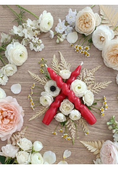 Kırmızı Renkli Spiral, Burgulu Pinterest Model Şamdan Mum 2' Li Set