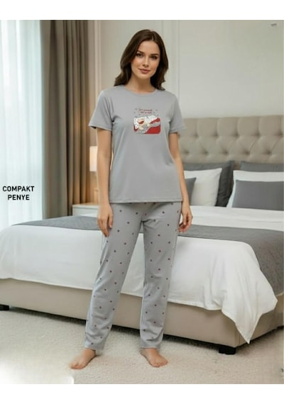 Mihra Kadın Compakt Penye Bisiklet Yaka Kısa Kol İnce Pijama Takımı 90784gr- 1 Adet Gri