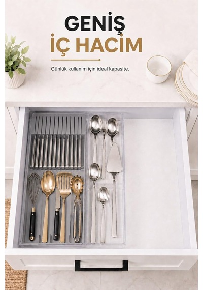 Çekmece İçi Bıçaklık Organizer Bölmeli Mutfak Düzenleyici Gri S-11029 Çok Renkli