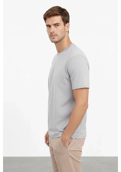 Vexor Erkek Bisiklet Yaka Tişört Regular Kalıp Basic Pamuklu Günlük Kullanım T-shirt - Gri