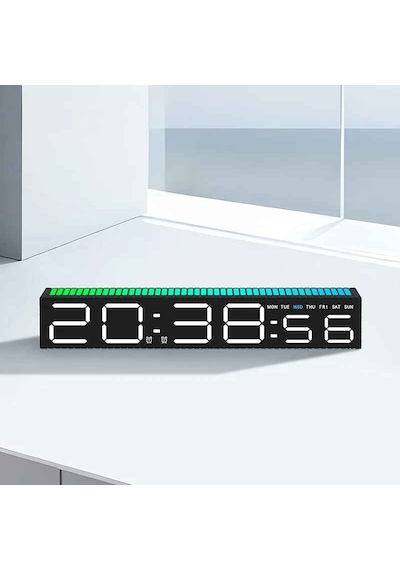 Techtic Geniş Ekran Dijital Masa Saati Ses Ritim Sensörlü Rgb Işık Tarih & Alarm Özellikli Modern Led Saat Siyah
