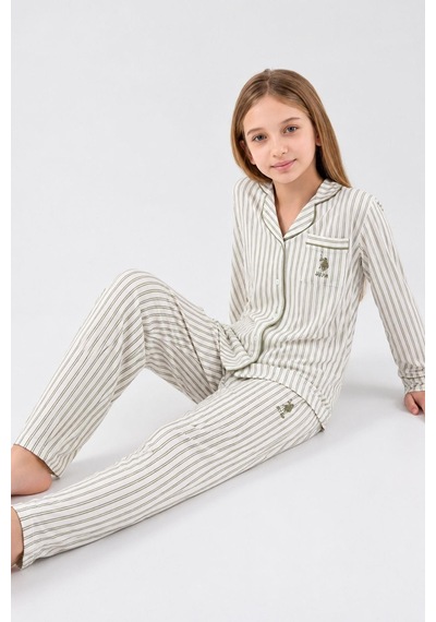 U.s. Polo Assn. Kız Çocuk Modal Pamuklu Kışlık Önden Düğmeli Uzun Kol Regular Fit Pijama Takım Yeşil U.s. Polo Assn. Kız Çocuk Modal Pamuklu Kışlık Önden Düğmeli Uzun Kol Regular Fit Pijama Takım Yeşil