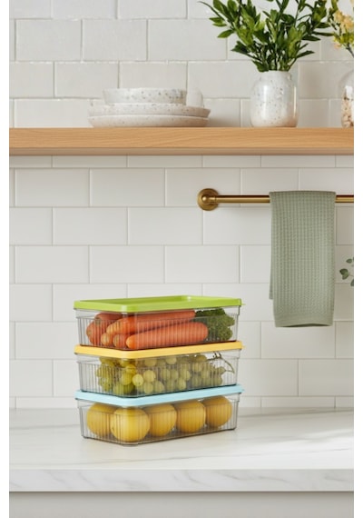 3'lü Buzdolabı Organizer Saklama Kabı Buzdolabı Düzenleyici 3x1.80 L Çok Renkli