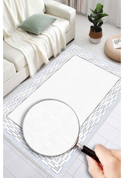 Çerçeveli Modern Kaymaz Taban Makinede Yıkanabilir Halı Oturma Odası Salon Halı Koridor Halı Mavi