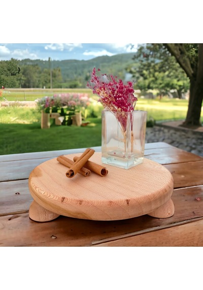 Ayaklı Yuvarlak Sunumluk Ve Kesme Tahtası 20x20 Cm