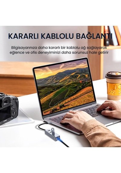 Lexroo Usb Type-c To 100mbps Ethernet Çevirici Ve 3 Portlu Usb Hub Çoklayıcı