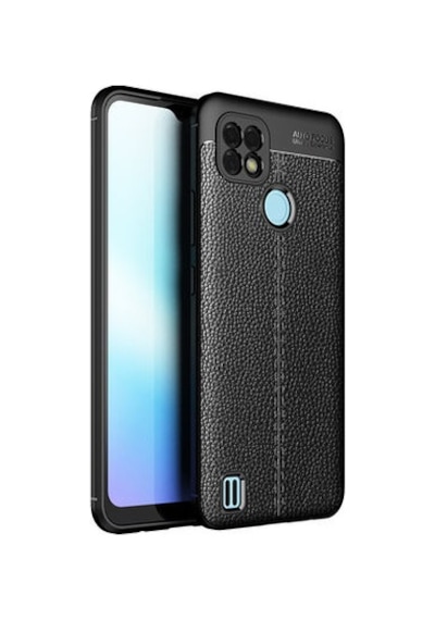 Realme C25 Kılıf Deri Silikon Yüzeyli Yüksek Kaliteli Silikondan Üretilmiş Premium Silikon Kapak Ryc/niss Siyah