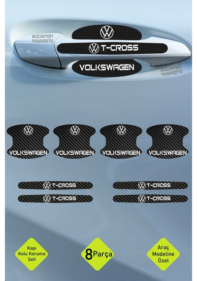 Karbon Desenli Volkswagen T-cross Kapı İçi Kolları Çizilmelere Karşı Koruma Folyo Seti - Şık Dekoratif Tasarım