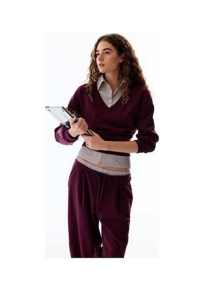 Penti Bordo Gömlek Katmanlı Polo Yaka Sweatshirt