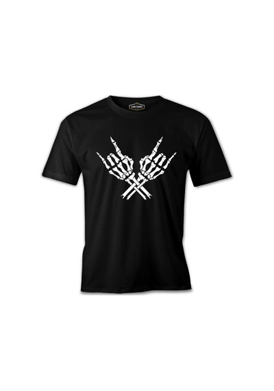 Skeleton Hands Doing Rock Gesture Siyah Erkek Tshirt 001